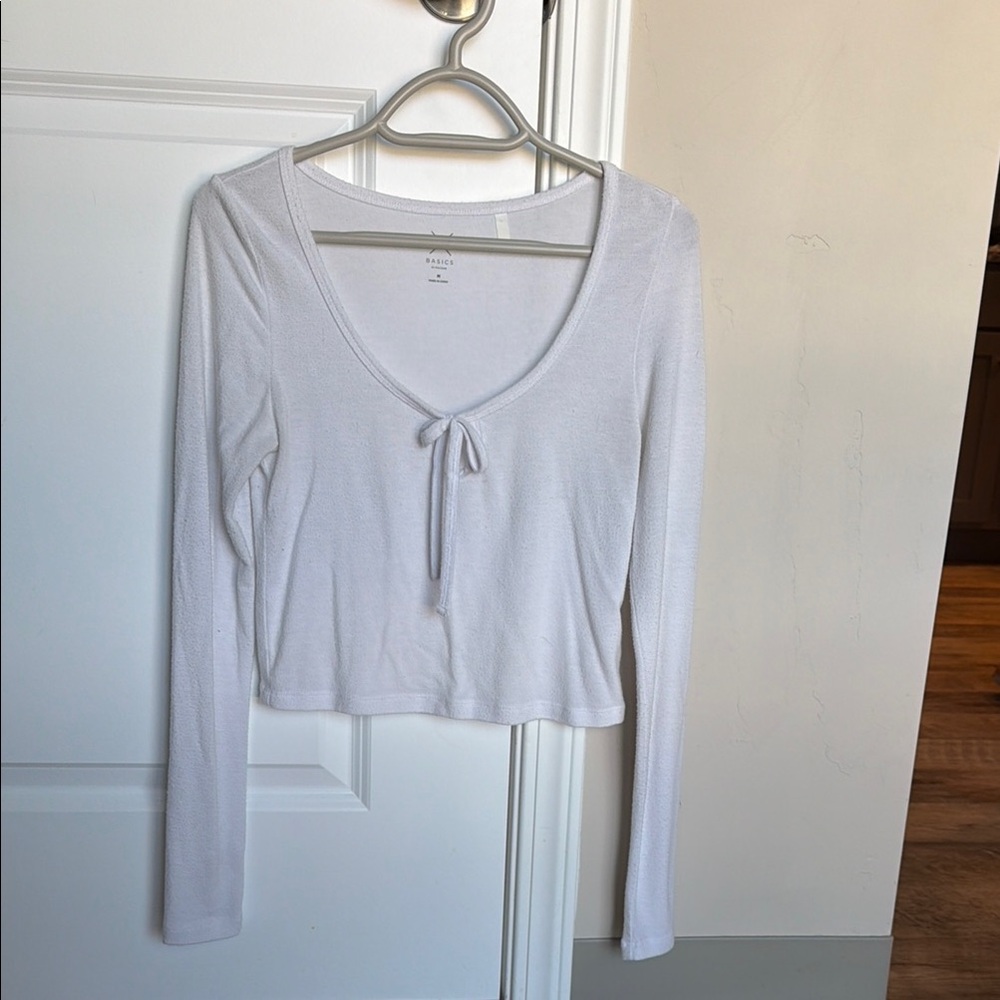 PacSun White Long Sleeve Tie-Front Top